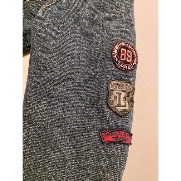 Jean Denim Jacket Boys M 5/6 LEE Pipes Hooded Fleece Lined Warm Coat Patches Y2K - Picture 14 of 16